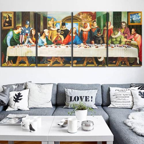 Marvel 4 Piece Posters Print Wall Art Canvas Painting Hero And Jesus in the Last Dinner Decoration for Living Room Decor Cuadros
