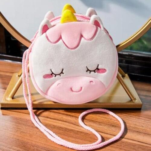 Pink Unicorn Shoulder Bag Children Kids Coin Purse Girls Lovely Crossbody Bags Round Plush Handbag Fashion Sling Totes Animal