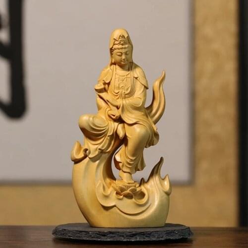 Boxwood carving Solid Wood Statue Craft Home Buddha Statue Decorations for The Collection of Ruyi Guanyin Home Decor