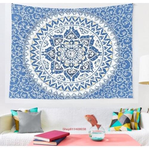 Yin Yang Mandala Pattern Blue and Yellow tapestry Art Wall Hanging Tapestries for Living Room Decor