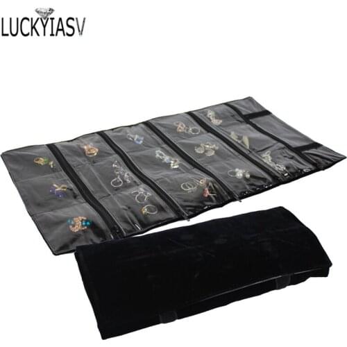 15 Grids Zipper Bag For Jewelry Portable Velvet Jewelry Roll Storage Bag Ring Pendant Folding Travel Organizer Earrings Case