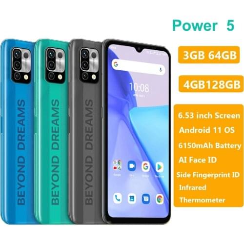 UMIDIGI Power 5 Global Version Smartphone 6.53'' Full Screen Android 11 Helio G25 16MP AI Triple Camera 6150mAh 128GB Cellphone