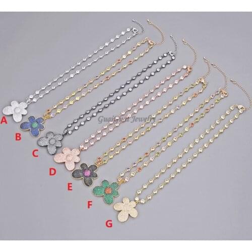 GG Jewelry 18" Mix color Shinning Micro Pave Flower CZ Pendant Chain Necklace For Women