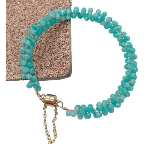 YYGEM Natural 4mm Faceted Round Blue Peruvian Amazonite Wrap Bracelet Magnet Clasp For Women
