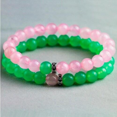 Green Onyx With Pink Onyx Beaded Stone Bracelet For Him and for Her Couple Bracelets Love CZ Gift Jewelry dropshipping