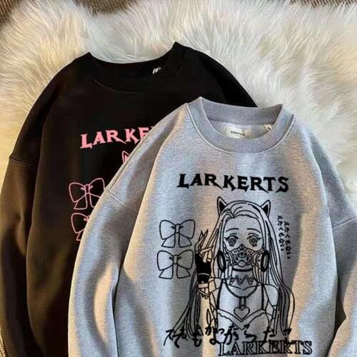 Gothic punk black hooded sweatshirt women ins female cartoon print student long sleeve o-neck dress Hood hoodie
