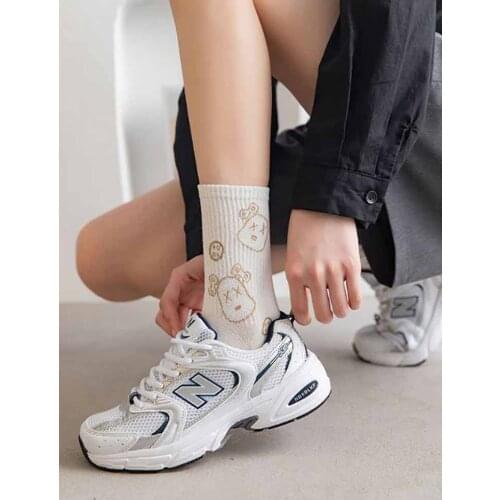 Women Socks Animal Print Harajuku Kawaii Rabbit Bear Design Cute Socks Abstract White Black Korean Style Sox Art Creative Sokken