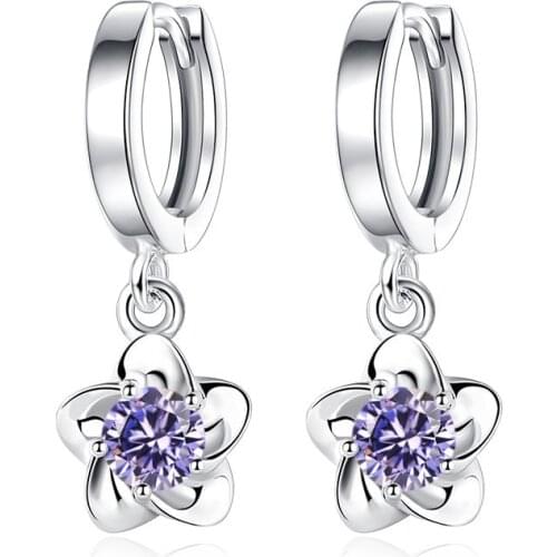 Ear Jewelry AAA Zircon Plum Drop Earrings For Women Peony Silver color Brincos Earing Brinco Earring Oorbellen Earings Aros Gift