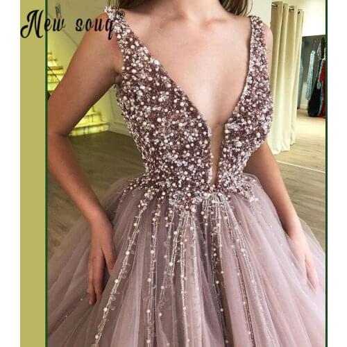 Velet Sequins A Line Formal Prom Dresses V Neck Princess TUTU Tulle Ball Gown Women Evning Dress вечернее платье