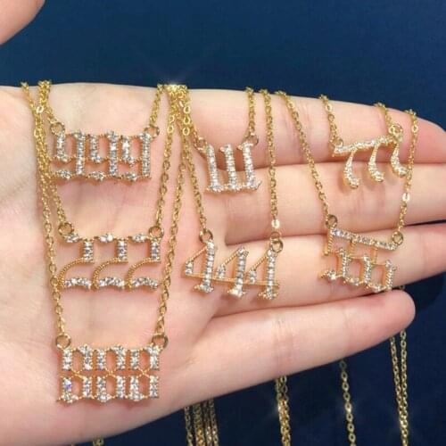 Zircon Angel Number Necklaces For Women 111 222 333 444 555 666 777 888 999 Devil Necklace Stainless Steel Choker BFF Jewelry