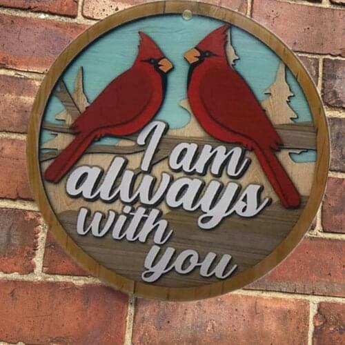 Red Bird Pendant Decor Round Discs Bird Stained I Am Always with You Art Ornament for Home Window Wall Decor