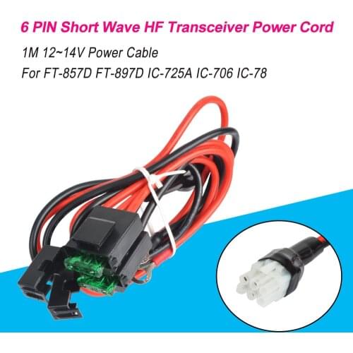 1M 30A Fuse 6 PIN Short Wave HF Transceiver Power Supply Cord Cable for FT-857D FT-897D IC-725A IC-706 IC-78 Durable