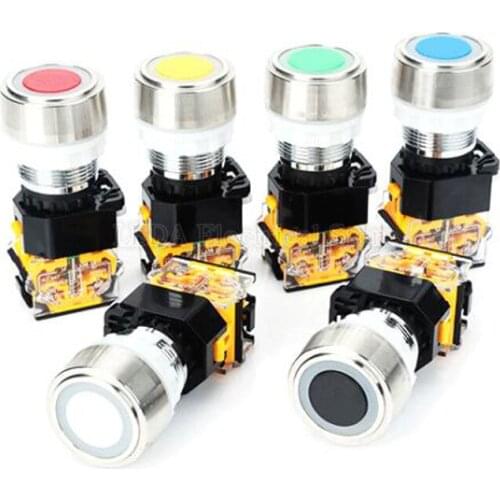 1Pcs Control Button Flat Head Self Reset Circular Inching Start Stop Power Switch