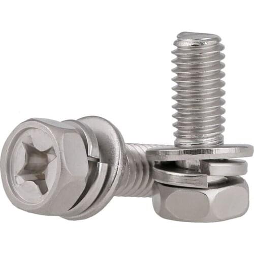 100pcs or 50pcs M3 M4 Hexagon Socket Head Combination Bolts Three Combination Screw Three Sem Screws with Flat and Spring Washer