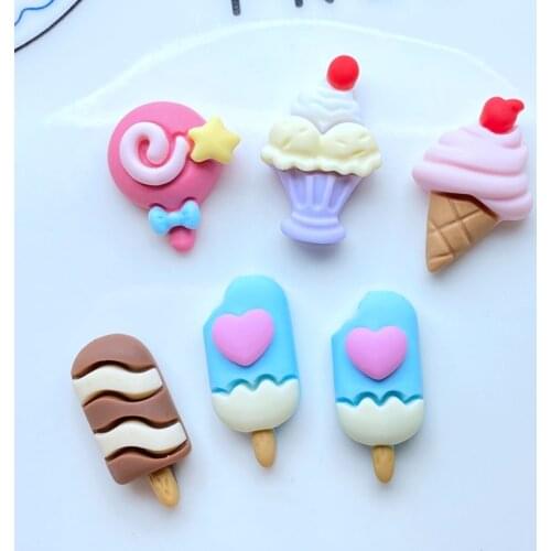 20Pcs New Resin Cute Mixed Mini Ice Cream Flat Back Scrapbooking Hair Bow Center Embellishments DIY Accessories L25
