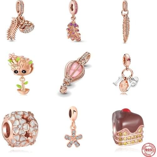 2021 New Rose Gold Pink Ballon Cake I Love You Bead Fit Original Pandora Charms Silver 925 Bracelets DIY Jewelry For Women Gift
