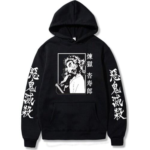 2021 Japan Cartoon Anime Costume Demon Slayer Kyojuro Rengoku The Flame Hashira Printing Hoodies Harajuku Pullover Sweatshirt