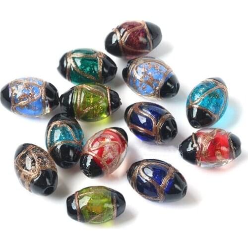 5pcs Foil Lampwork Oval 16x11mm 20x14mm 25x15mm Handmade Loose Beads for Jewelry Making DIY Crafts Findings