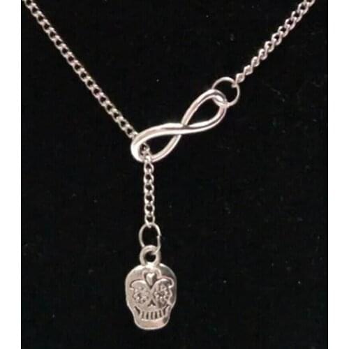 5 pcs Vintage Sugar skull Infinity Charms Collar Pendant Necklace Sweater Chain Tone Women & Men Jewelry Gifts