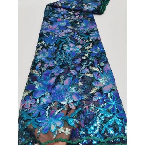 5yards/pc) Fancy flowery laser cut embroidered French net lace colorful African tulle lace fabric with sequins for party FZZ097