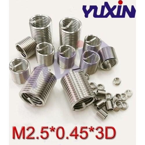 50pcs M2.5*0.45*3D Wire Thread Insert Stainless Steel Wire Screw Sleeve M2.5 Screw Bushing Helicoil Wire Thread Repair Inserts
