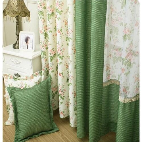 American New Style Simple Pastoral Small Fresh Floral Polka Dot Fabric Curtains for Living Dining Room Bedroom Study Curtain