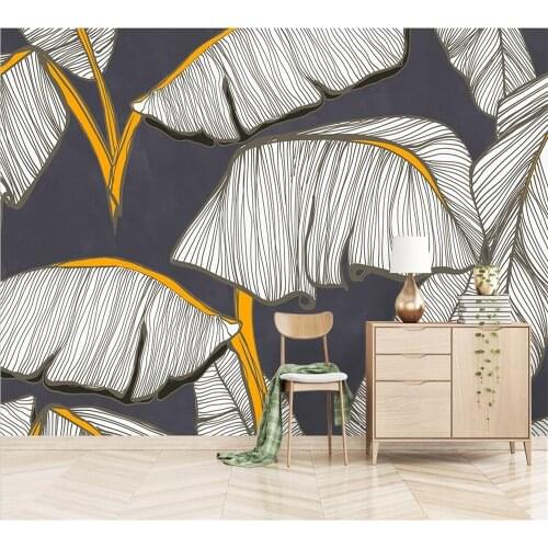 Beibehang European retro nostalgic hand-painted plant leaf TV background wall custom living room bedroom home decoration