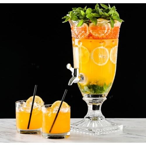 Lead-free glass wine barrel with faucet Cocktail barrel Juice dispenser for juice drinks Cocktail barrel LB030913