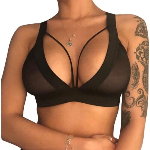Women Ladies Sexy Bra Top Solid Color Hollow Design Sling Non-Pad Wire-Free Crop Top Low Chest Wild Outfit