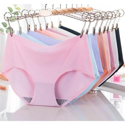 One - Piece Seamless Underwear Summer Thin Breathable ICE Cotton Crotch Ladies Mid Waist Breifs