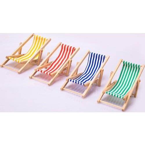 1pc Wooden Lounge Chair Striped 1:12 Dollhouse Miniature Furniture for Dolls Dollhouse Mini Beach Chair Christmas Gift Kids toy