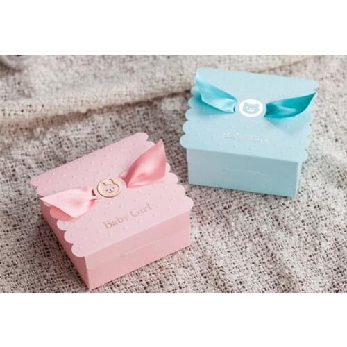 Baby Shower Favors Box Blue Pink Party Decorations Baby Girl Boy Sweets Bags Christmas Birthday Kids gift wrap