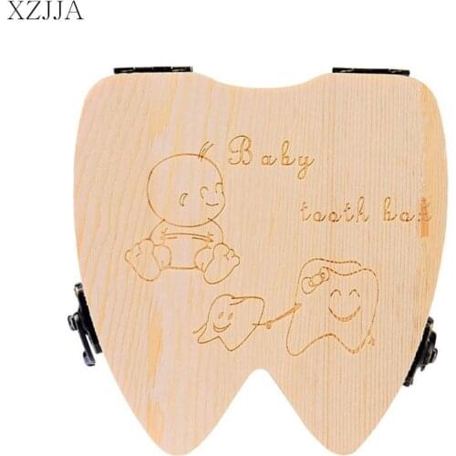 English Language Child Wood Teeth Storage Box Save Milk Teeth Collecting Teeth Umbilical Cord Lanugo Organizer Chinese Wood Box