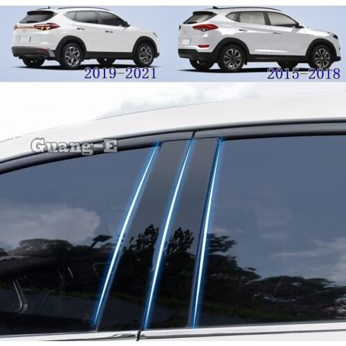 For Hyundai Tucson 2015-2021 Car PC Material Pillar Post Cover Door Trim Window Piano Black Molding Sticker Plate 6pcs