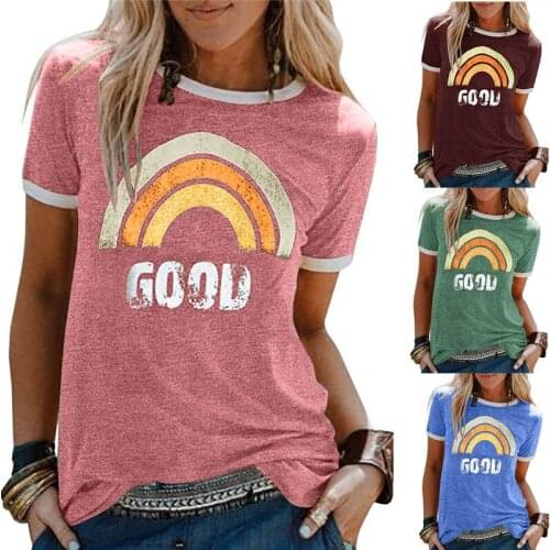 T shirt Women Summer vetements femme ete 2021 Letters rainbow Print Short Sleeve Shirt O neck Casual Tops female T-shirt