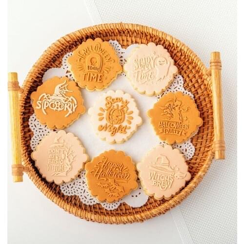 Happy Halloween Ghost Pumpkin Acrylic Embossed Mold Cookie Press Stamp Embosser Cutter Fondant Craft Cake Decoration Tools