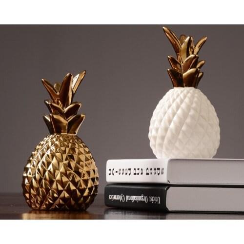 Nordic White/Golden Ceramic Pineapple Miniature Figurine Fruit Model Statues Tabletop Crafts Home Decoration Accessories