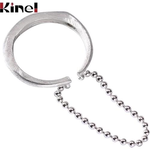 Kinel Free Shipping New Beautiful Fashion 925 Sterling Silver Jewelry Hand-Brushed Double Chain Ring Bijoux