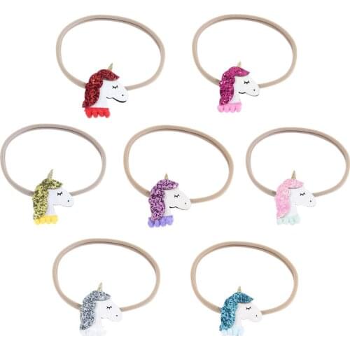 Fashion Cute Unicorn Horns Rainbow Headband Girls Elastic Nylon Headbands Birthday Party Supplies Kids Photography Props