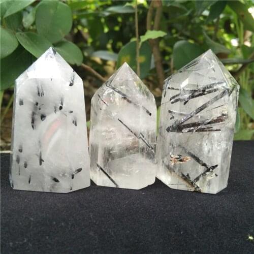 Natural Black Tourmaline Point Black Rutilated Quartz Tower Crystal Obelisk Standing Point Meditation Tool Healing Crystal Point