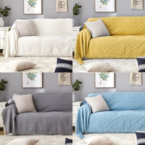 Beige Sofa Blanket Sofa Cover Slip-Resistant Soft Cotton Anti-Mite Towel With Tassel Thick Knitted Sofa Cushion Cover For Couch