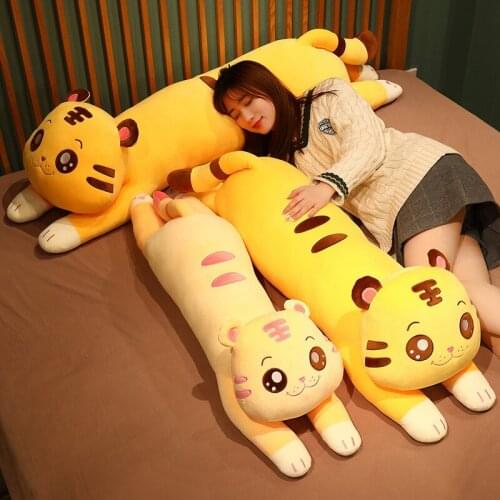 120cm Cute Tiger Plush Long Pillow Toy Soft Stuffed Cartoon Animal Doll High Quality Sleep Cushion Birthday Gift for Kids Girls