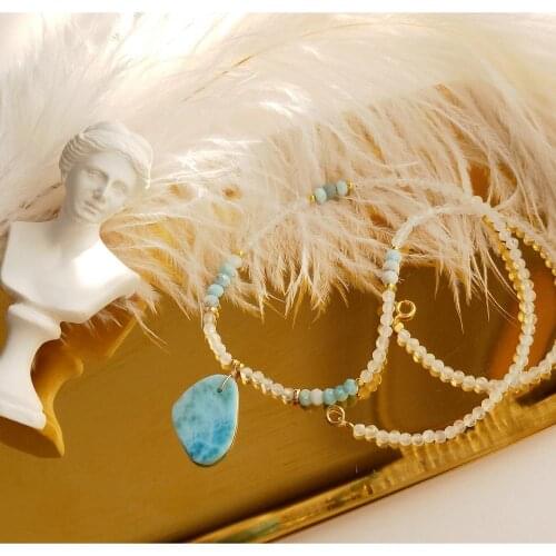 Lii Ji Genuine Moonstone Larimar Pendant Charms S925 Sterling Silver Delicated Handmade Necklace