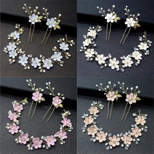 New Blue Peach Purple White Wedding Hair Accessories Bride Pearl Head Band Gold Head Band Bride Flower Hair Accessories Princess