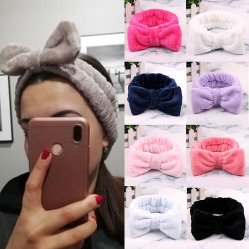 Big Rabbit Ears Coral Fleece Soft Elastic Hairbands SPA Bath Shower Make Up Wash Face headband Hair Band Girls Hair Accessories
