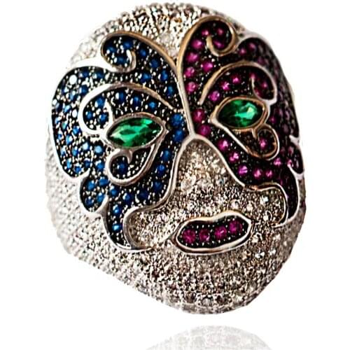 Luxury Rhinestones Face Big Cocktail Ring for Women Men Antique Ring Statement F1121 Ladies Accessories Rings