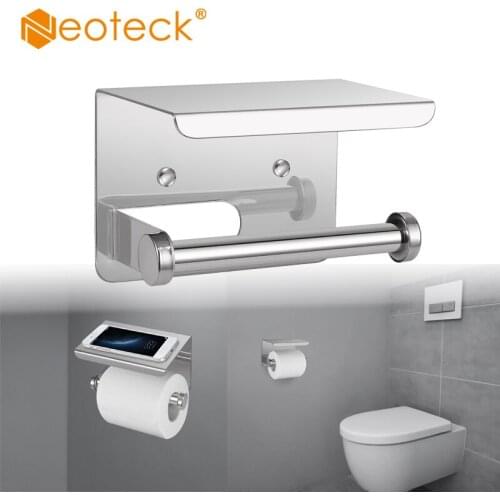 Neoteck Stainless Steel Self Adhesive Toilet Roll Paper Holder Shelf Toilet Paper Tray Roll Paper Tube Storage Box Creative Tray