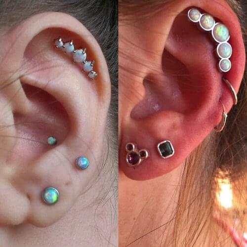 Tragus Piercing Earring Stainless Steel Ball Straight Rod Ear Bone Earrings Opal Cartilage Piercing Stud Helix Jewelry
