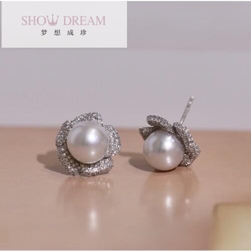 SHOWDREAM New S925 Silver Zircon Australian White Pearl Natural Seawater Pearl Earring for Woman Luxury Jewelry Gifts