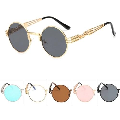 Gothic Steampunk Sunglasses Men Women Metal Wrap Eyeglasses Round Shades Brand Designer Sun Glasses Mirror High Quality UV400